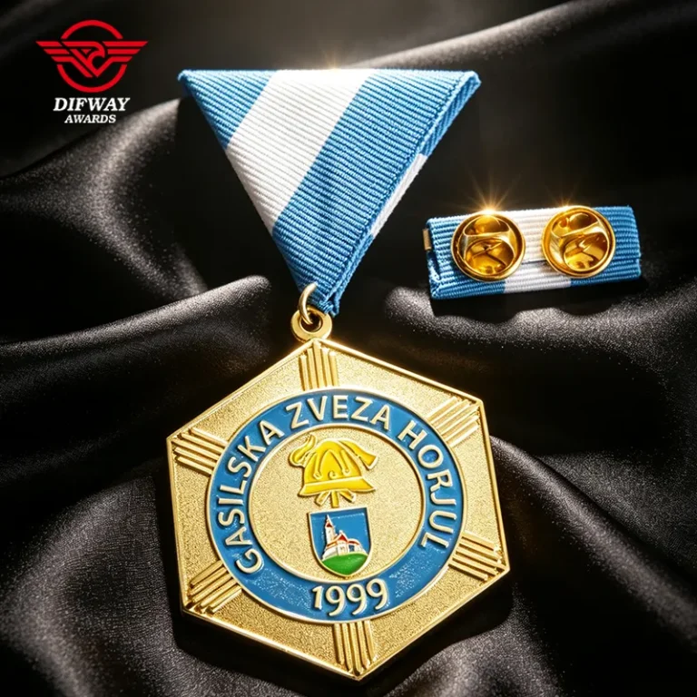 Custom Hexagonal Gold Plated Military Honor Medal Hard Enamel Emblem Medallions.