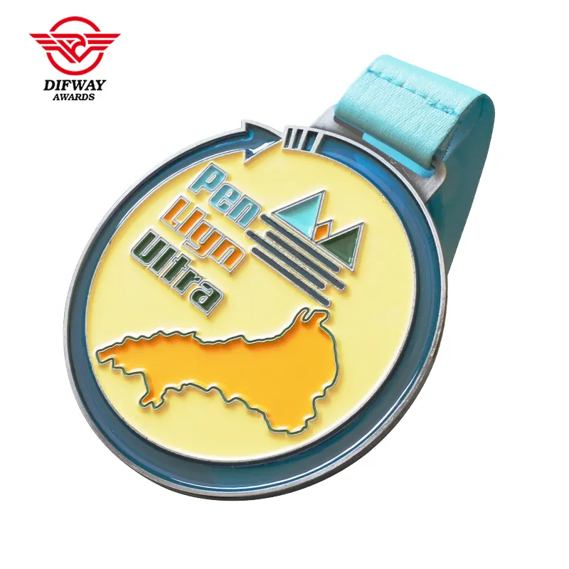 Custom Ultra Trail Running Medals, Map Mountain Transparent Coating Medallions.