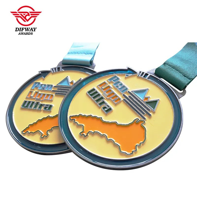 Custom Ultra Trail Running Medals, Map Mountain Transparent Coating Medallions.