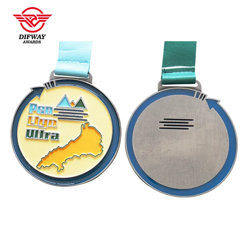 Custom Ultra Trail Running Medals, Map Mountain Transparent Coating Medallions.