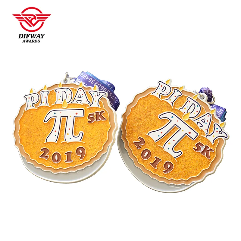 Custom 5K Virtual Run Medal, Gold Glitter Soft Enamel Zinc Alloy Math Themed Finisher Medallions.