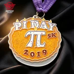 Custom 5K Virtual Run Medal, Gold Glitter Soft Enamel Zinc Alloy Math Themed Finisher Medallions.