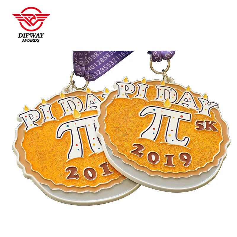 Custom 5K Virtual Run Medal, Gold Glitter Soft Enamel Zinc Alloy Math Themed Finisher Medallions.