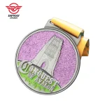 Custom Glitter Enamel Running Medal, 3D Embossed Finisher Medallion For Virtual Run Challenge