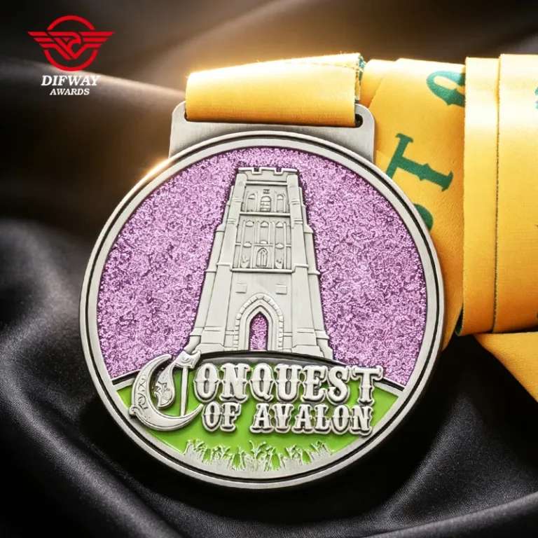 Custom Glitter Enamel Running Medal, 3D Embossed Finisher Medallion For Virtual Run Challenge