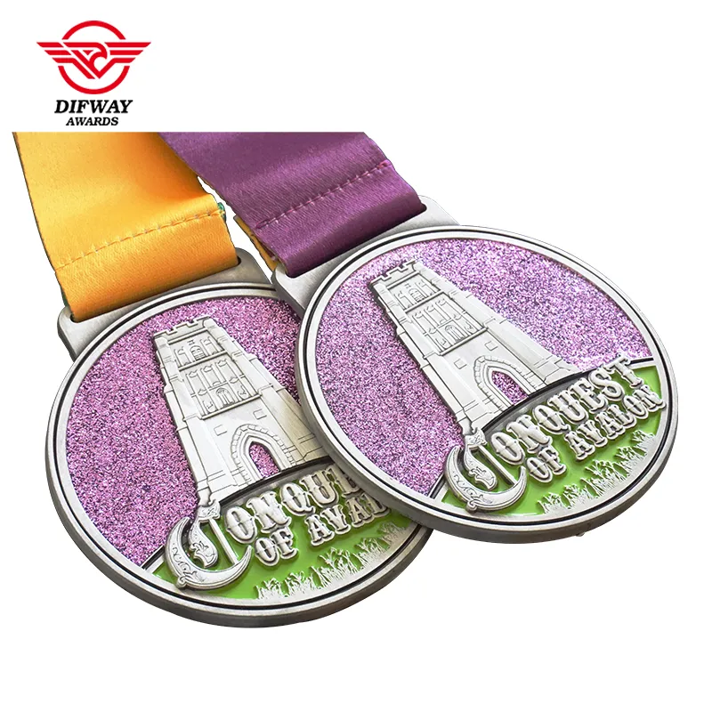 Custom Glitter Enamel Running Medal, 3D Embossed Finisher Medallion For Virtual Run Challenge