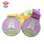 Custom Glitter Enamel Running Medal, 3D Embossed Finisher Medallion For Virtual Run Challenge