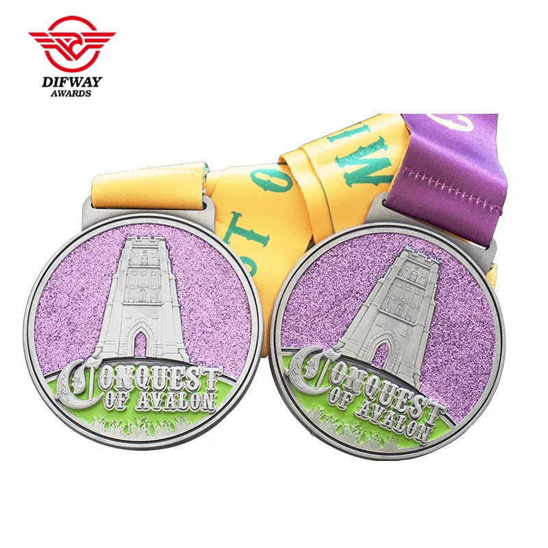 Custom Glitter Enamel Running Medal, 3D Embossed Finisher Medallion For Virtual Run Challenge