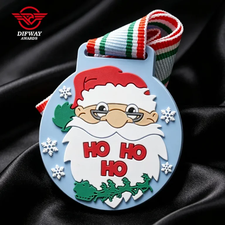 Custom Christmas Events PVC Medals, Soft PVC Santa Claus Running Finisher Medallions.