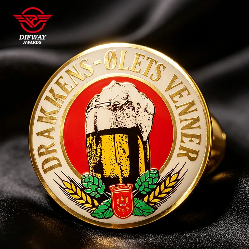 Die Strucking Brass Lapel Pins, Printed Epoxy Copper Brass Beer Festival Club Event Souvenir Badge.