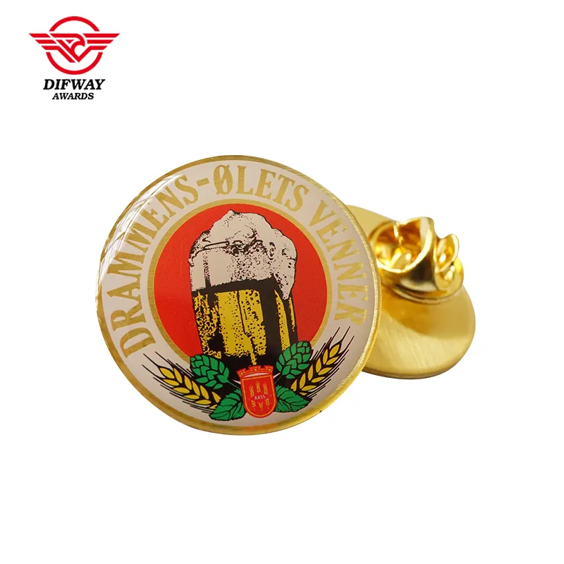 Die Strucking Brass Lapel Pins, Printed Epoxy Copper Brass Beer Festival Club Event Souvenir Badge.