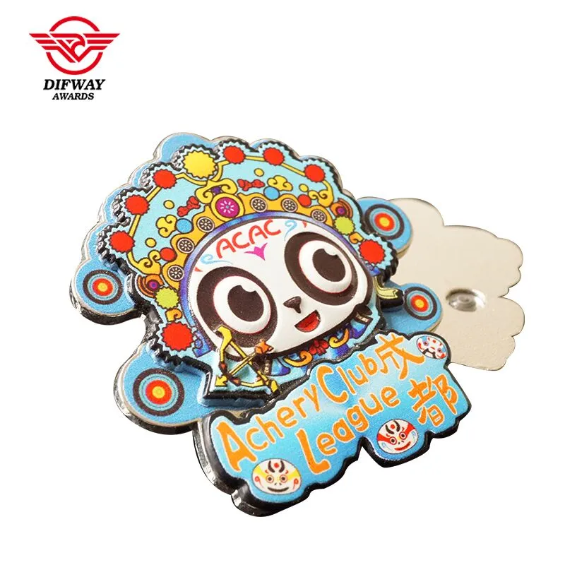 Custom Zinc Alloy Die Cast 3D Lapel Pin, Panda Mascot Badge With UV Full‑Color Printing