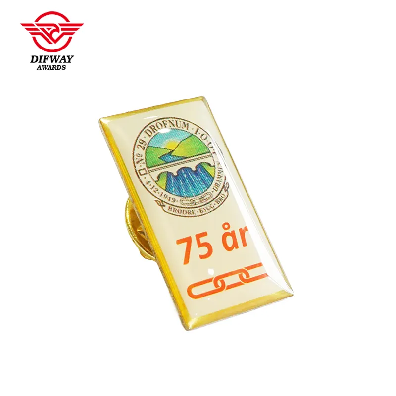 Custom Printed Epoxy Gold Lapel Pin, Die Strucking Brass Anniversary Commemorative Event Badge