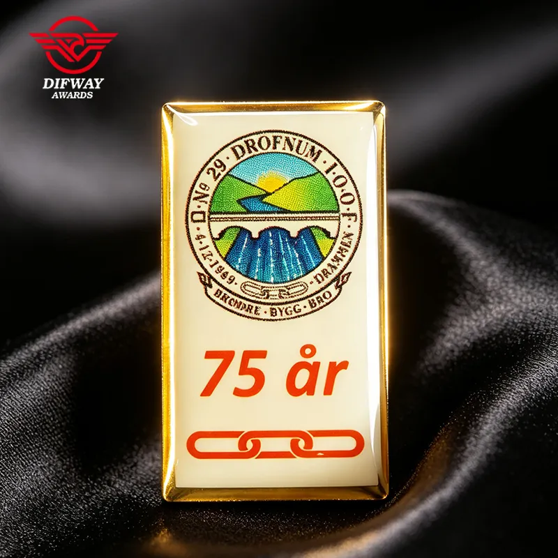 Custom Printed Epoxy Gold Lapel Pin, Die Strucking Brass Anniversary Commemorative Event Badge