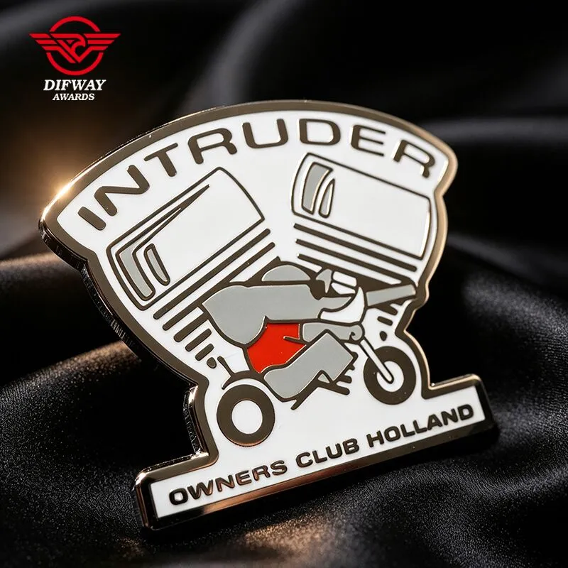 Custom Hard Enamel Pins, Black Nickel Plated Motorcycle Club Holland Event Badge.