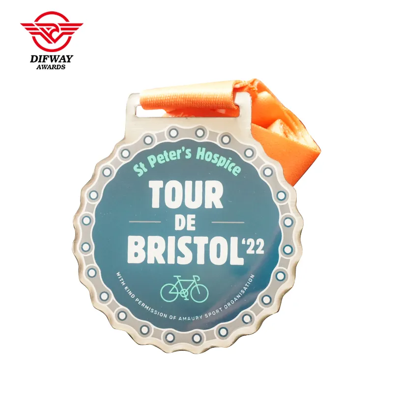 Custom Stainless Iron Metal Medals, Priting Full Color Cycling Event Medallions.
