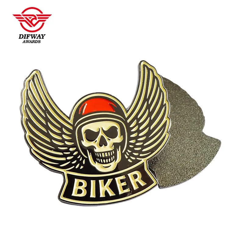 Making Your Own Design Cute Enamel Pins, Biker Skull Wing Metal Badges.