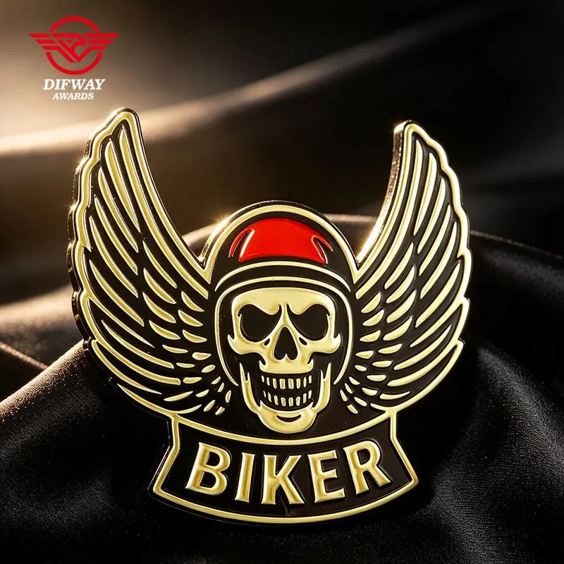 Making Your Own Design Cute Enamel Pins, Biker Skull Wing Metal Badges.