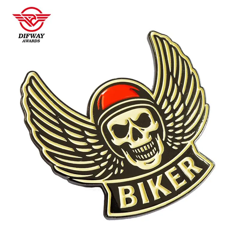 Making Your Own Design Cute Enamel Pins, Biker Skull Wing Metal Badges.