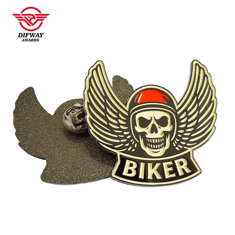Making Your Own Design Cute Enamel Pins, Biker Skull Wing Metal Badges.