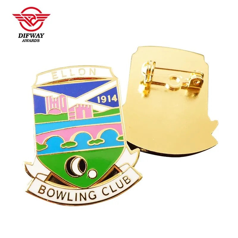 Custom Soft Hard Enamel Pin Badges Shield Shape Bowling Club Member Metal Badge.