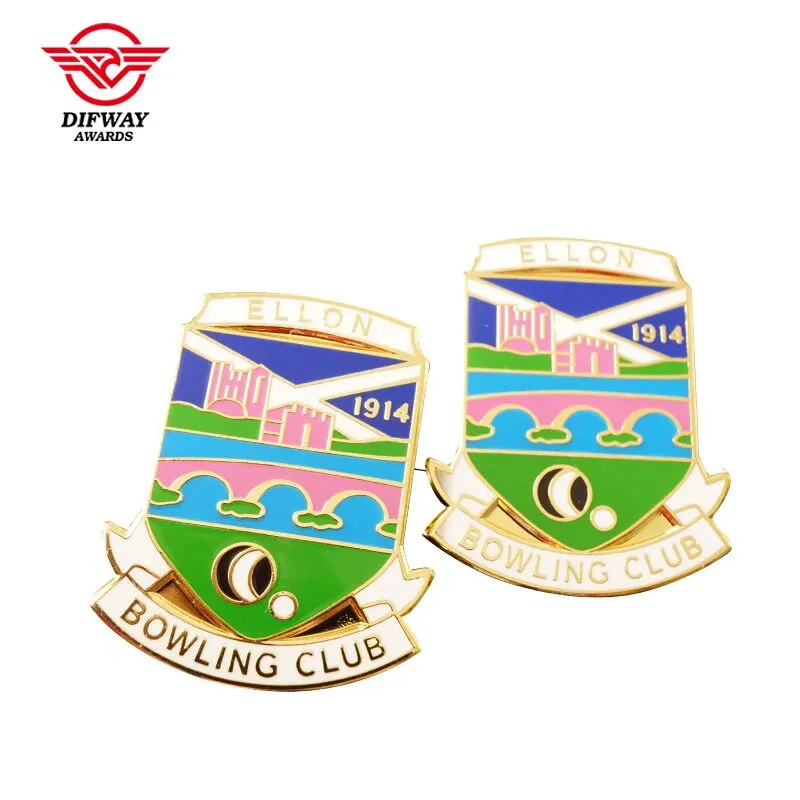 Custom Soft Hard Enamel Pin Badges Shield Shape Bowling Club Member Metal Badge.
