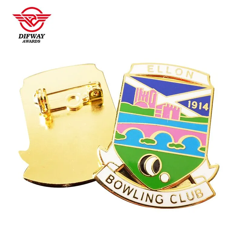 Custom Soft Hard Enamel Pin Badges Shield Shape Bowling Club Member Metal Badge.