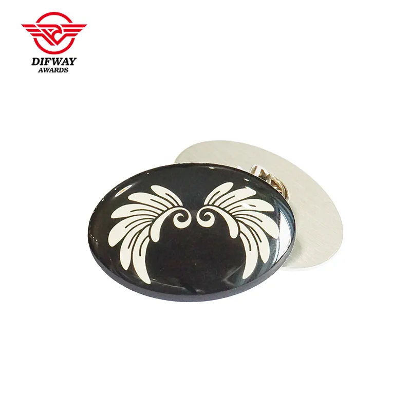 Custom Metal Brooch Pins, Printed Epoxy Stainless Iron Oval Art Pattern Event Souvenir Badge