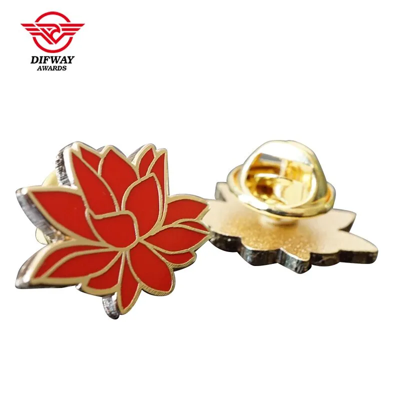 Custom Gold Plated Metal Pin Badges, Flower Themed Event Commemorative Metal Badge