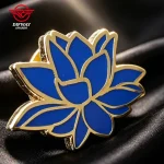 Custom Gold Plated Metal Pin Badges, Flower Themed Event Commemorative Metal Badge