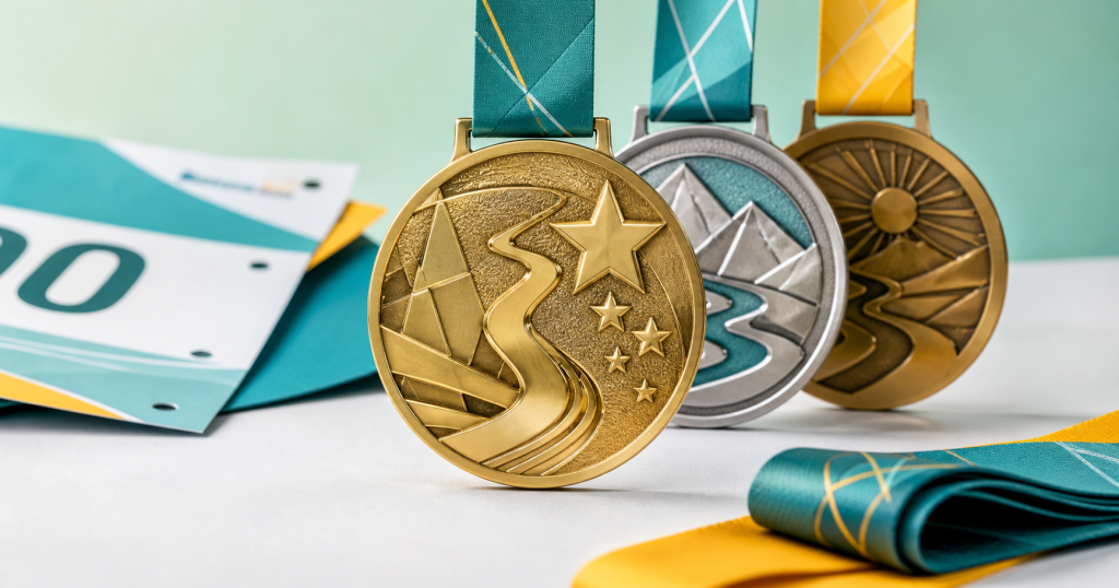 Custom race medal budget planning with medal samples and ribbon options